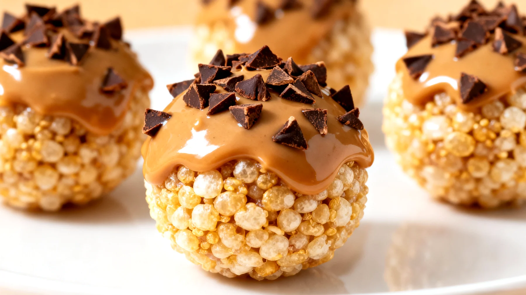 Amaranth-Puffbällchen mit Mandelbutter und Kakao-Nibs"